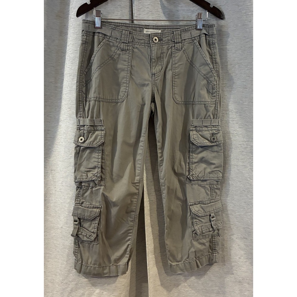 Vintage Aeropostale Y2K Green Cargo Pants Capris Low Rise Skate Grunge Sz 5/6